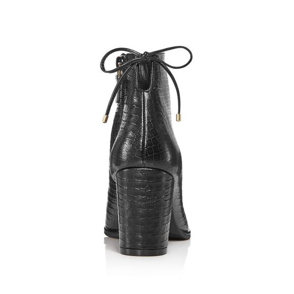 STUART WEITZMAN Womens Black Croc Tie Back Gardiner Block Heel Leather Booties 5 - Picture 2 of 4
